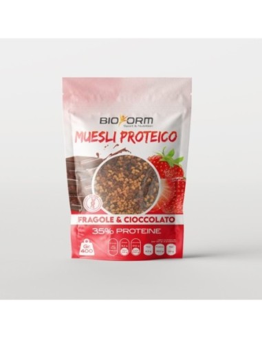 MUESLI PROTEICO FRAGOLE E
CIOCCOLATO 400g cioccolato fragola